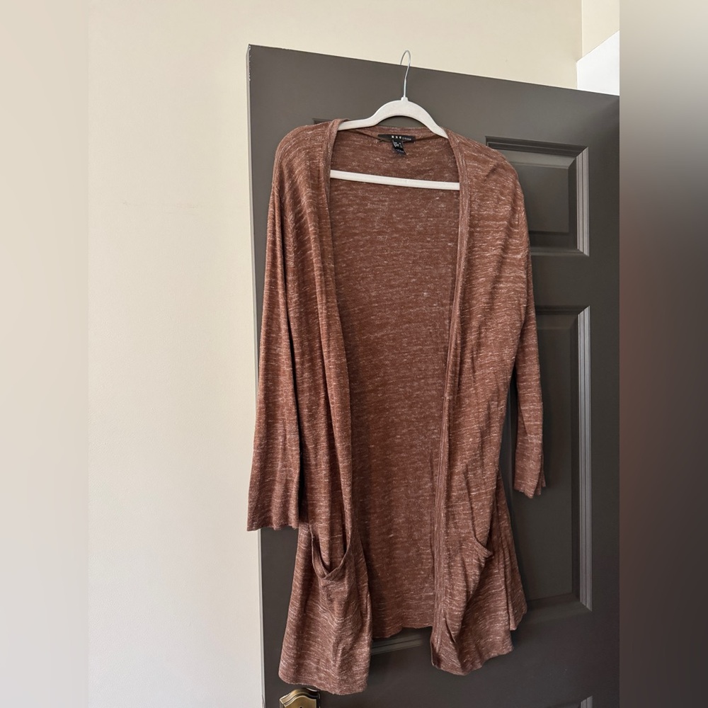 Mango Brown Open-Front Cardigan